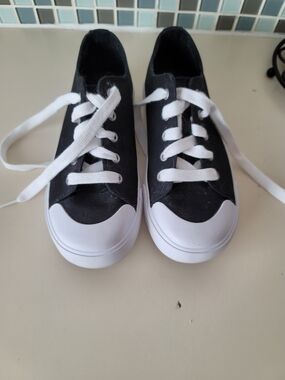 Black Canvas Lace-Up Sneakers with White Trim